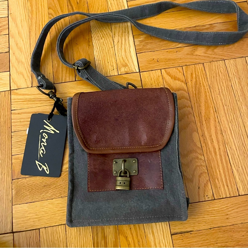 Mona B Brown and Gray Crossbody Bag with Lock Detail
